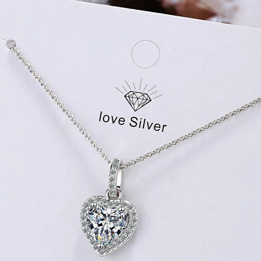 FREE Shipping - 925 Sterling Silver Zircon Heart Pendants Link Chain Necklaces For Women Luxury Designer Jewelry Gift Female