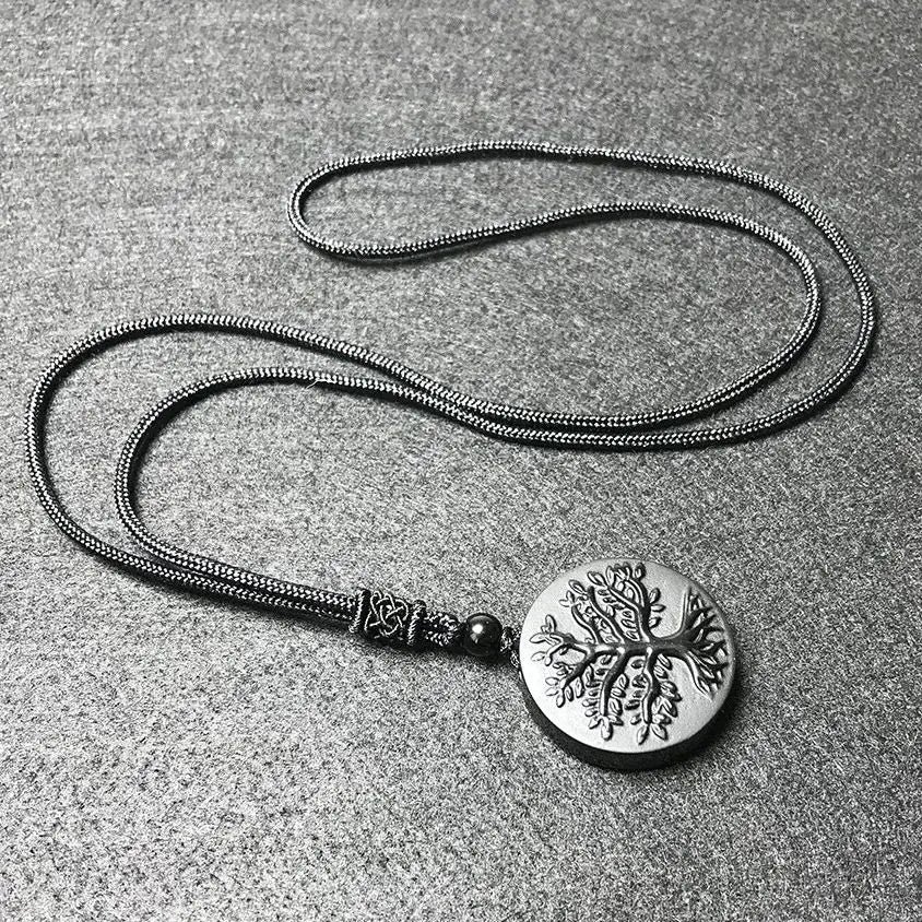 Natural Genuine Obsidian Life Tree Necklace Pendant - Healing Crystal Guardian Pendant