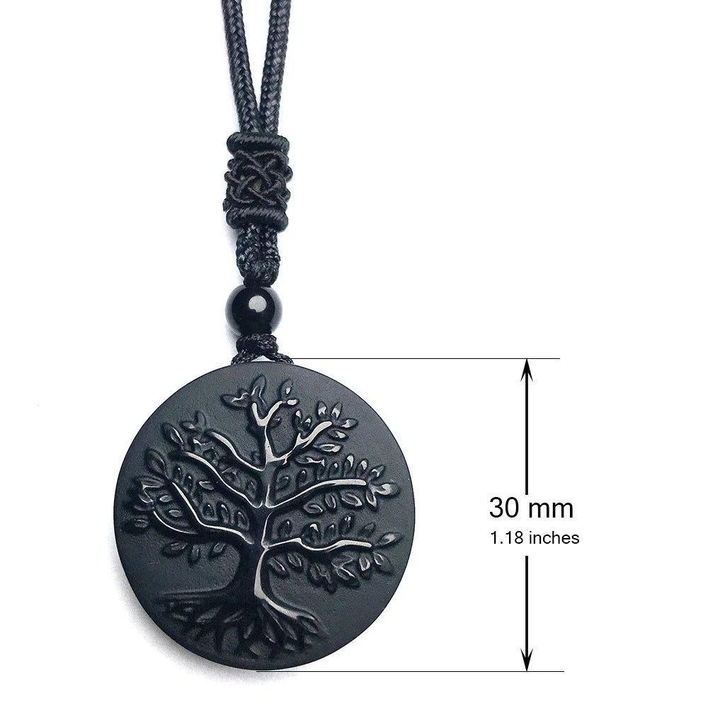 Natural Genuine Obsidian Life Tree Necklace Pendant - Healing Crystal Guardian Pendant