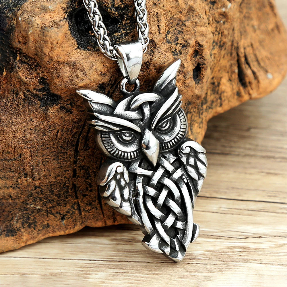 FREE Shipping - Celtic Owl Pendant Necklace -- Stainless Steel