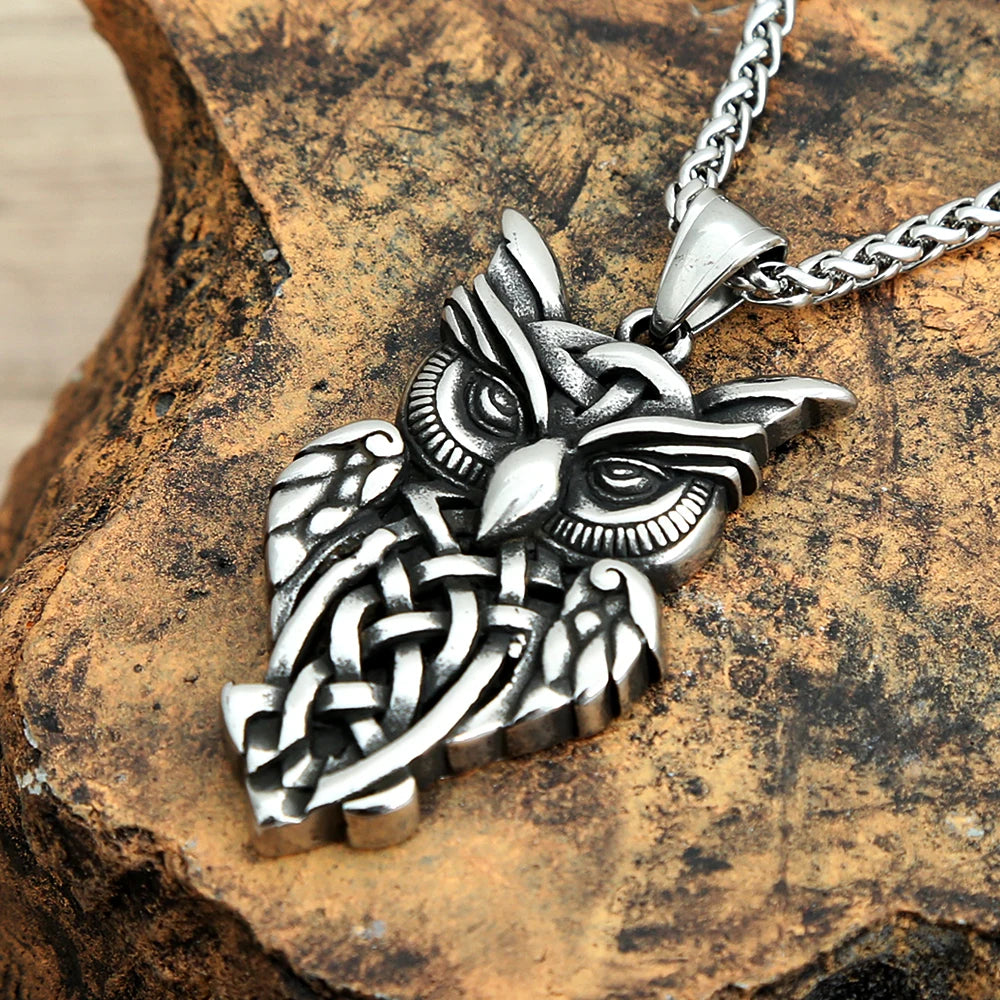 FREE Shipping - Celtic Owl Pendant Necklace -- Stainless Steel