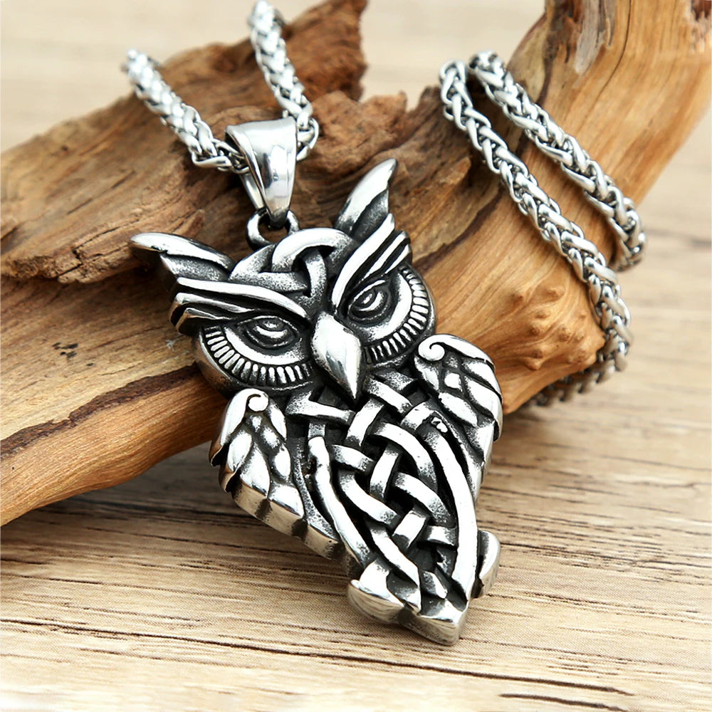 FREE Shipping - Celtic Owl Pendant Necklace -- Stainless Steel