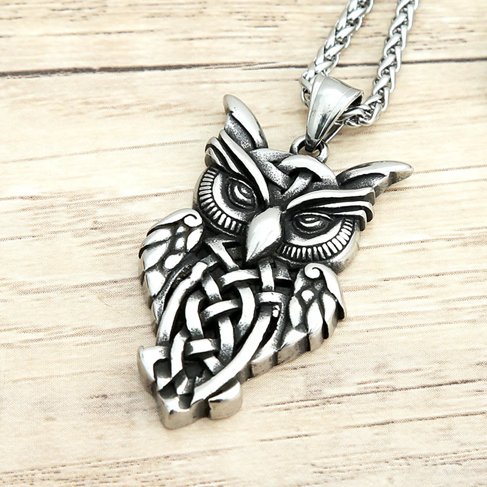 FREE Shipping - Celtic Owl Pendant Necklace -- Stainless Steel