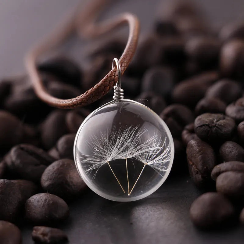 FREE Shipping - Dandelion Glass Cabochon Lucky Wish Necklace